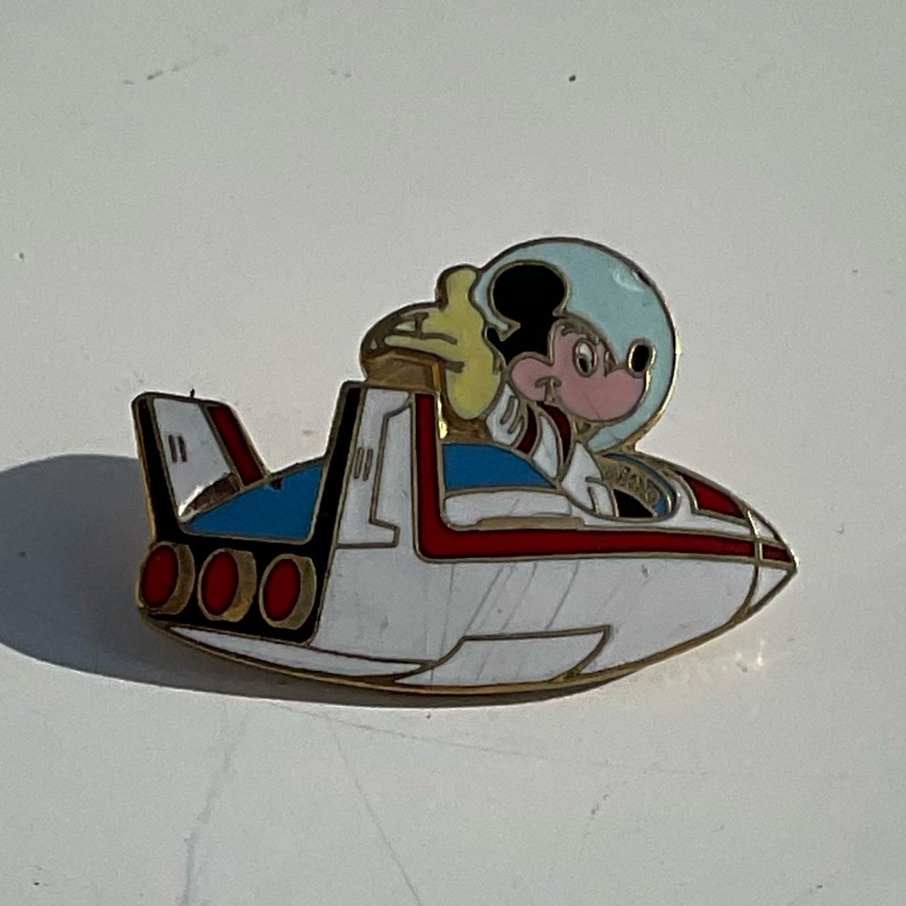 Early Disney Era.  Mickey Flying A Space Saucer Waving His Hand. Pin Unmarked.